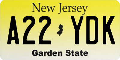 NJ license plate A22YDK