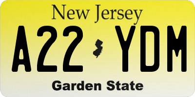 NJ license plate A22YDM