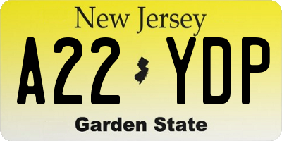 NJ license plate A22YDP