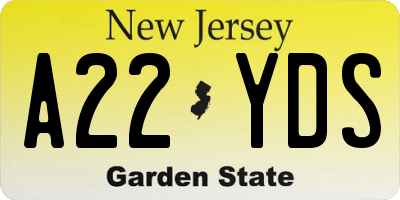 NJ license plate A22YDS