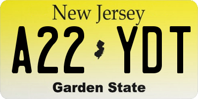 NJ license plate A22YDT