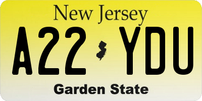 NJ license plate A22YDU