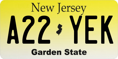 NJ license plate A22YEK