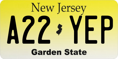 NJ license plate A22YEP