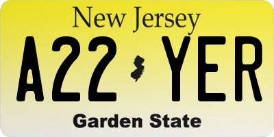 NJ license plate A22YER