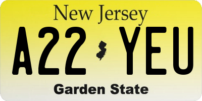 NJ license plate A22YEU