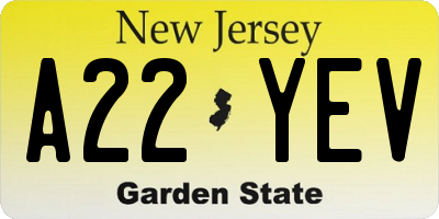 NJ license plate A22YEV