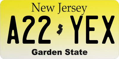 NJ license plate A22YEX