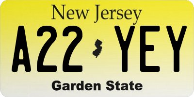 NJ license plate A22YEY