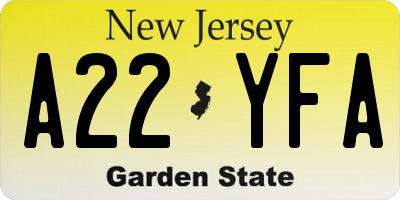 NJ license plate A22YFA