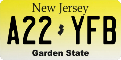 NJ license plate A22YFB