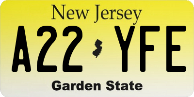 NJ license plate A22YFE