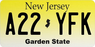 NJ license plate A22YFK