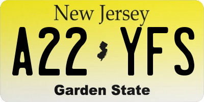 NJ license plate A22YFS
