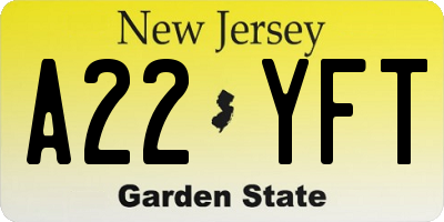 NJ license plate A22YFT