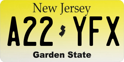 NJ license plate A22YFX