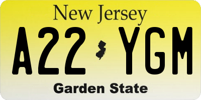 NJ license plate A22YGM