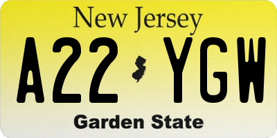 NJ license plate A22YGW