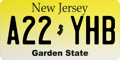 NJ license plate A22YHB