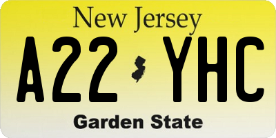 NJ license plate A22YHC