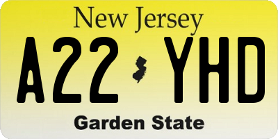 NJ license plate A22YHD