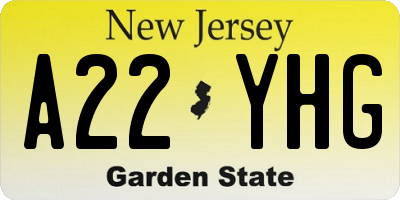 NJ license plate A22YHG
