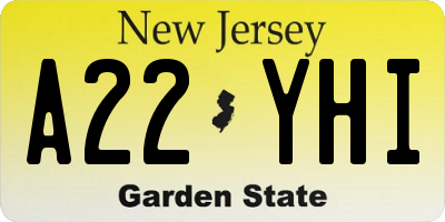 NJ license plate A22YHI