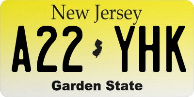 NJ license plate A22YHK