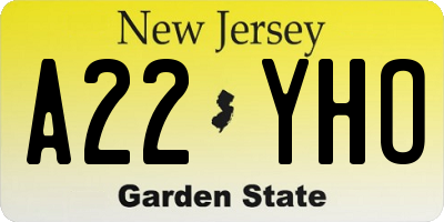 NJ license plate A22YHO