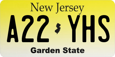 NJ license plate A22YHS