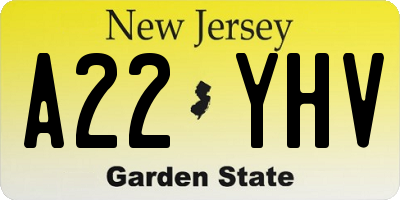 NJ license plate A22YHV