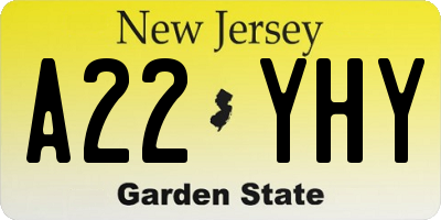 NJ license plate A22YHY