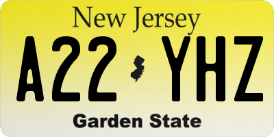 NJ license plate A22YHZ