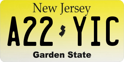 NJ license plate A22YIC