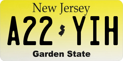 NJ license plate A22YIH