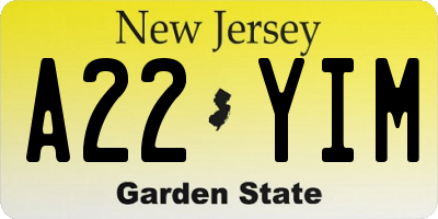 NJ license plate A22YIM