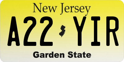 NJ license plate A22YIR