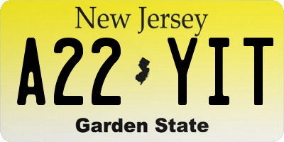 NJ license plate A22YIT
