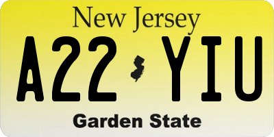 NJ license plate A22YIU