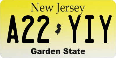 NJ license plate A22YIY