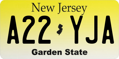 NJ license plate A22YJA