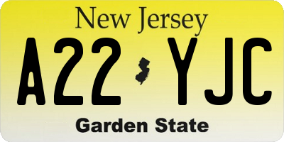 NJ license plate A22YJC