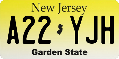 NJ license plate A22YJH