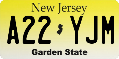 NJ license plate A22YJM