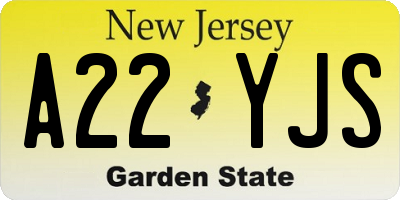 NJ license plate A22YJS