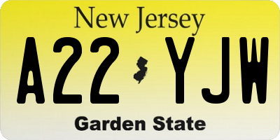 NJ license plate A22YJW
