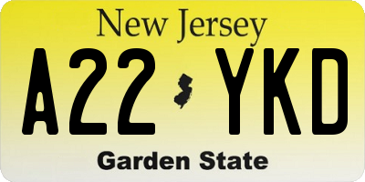 NJ license plate A22YKD