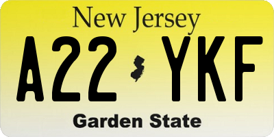 NJ license plate A22YKF