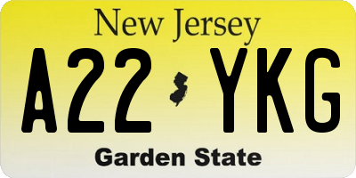 NJ license plate A22YKG