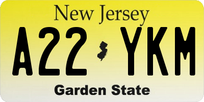 NJ license plate A22YKM
